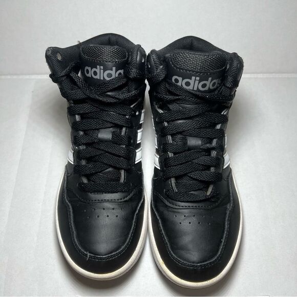 ADIDAS Hoops Mid Basketball Sneakers Kid Sz 1 Black Faux Leather Athletic Shoes - Picture 5 of 11